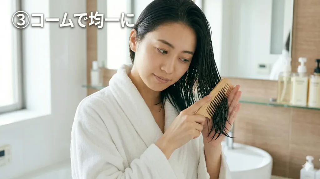 目の粗いコームでなじませている
