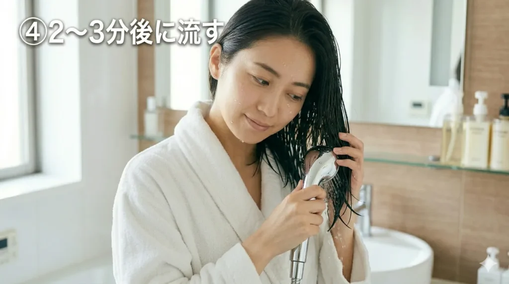 髪の毛を流している