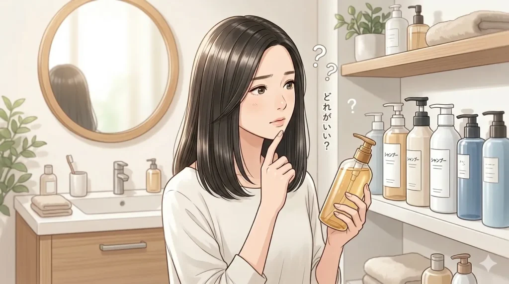 シャンプーに迷う女性