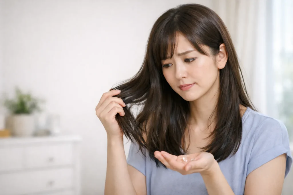 トリートメントで髪の毛が重くなってしまった女性