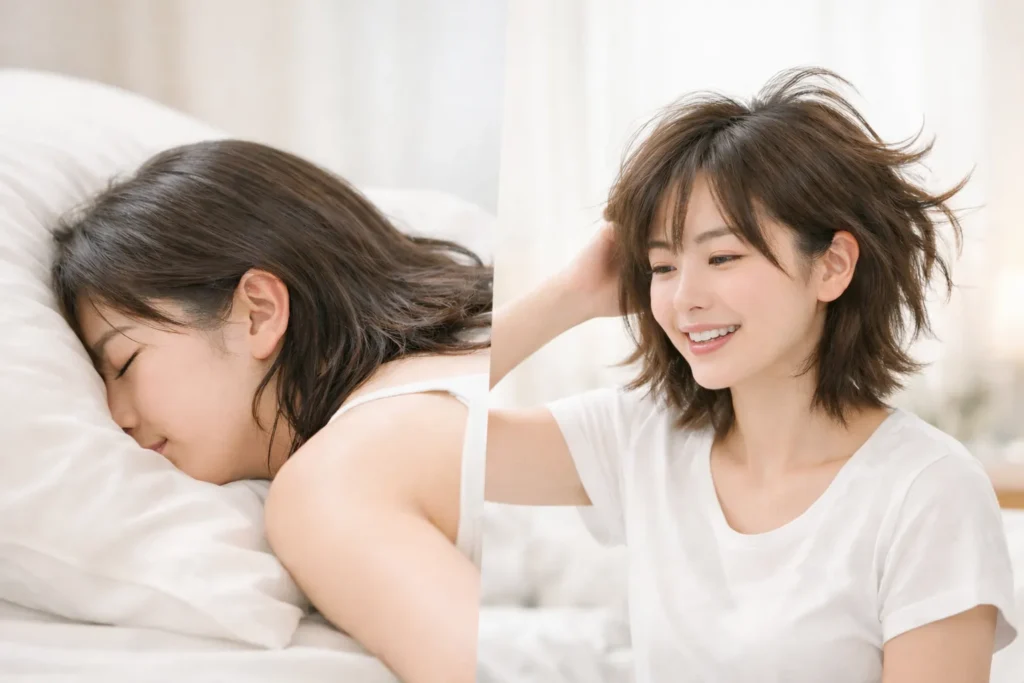 寝ぐせの女性