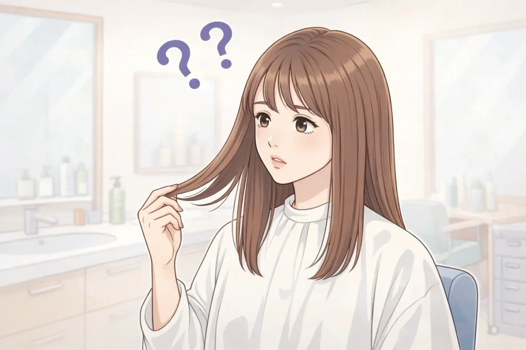 縮毛矯正後の悩む女性