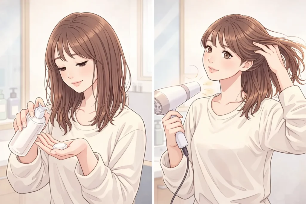 髪をしっかり乾かす女性